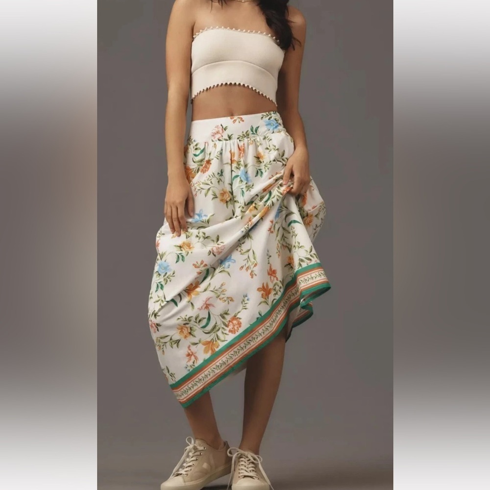 NWT Anthropologie WAYF Printed Full Midi Skirt Sz S Summer Vibes Vibrant NEW!